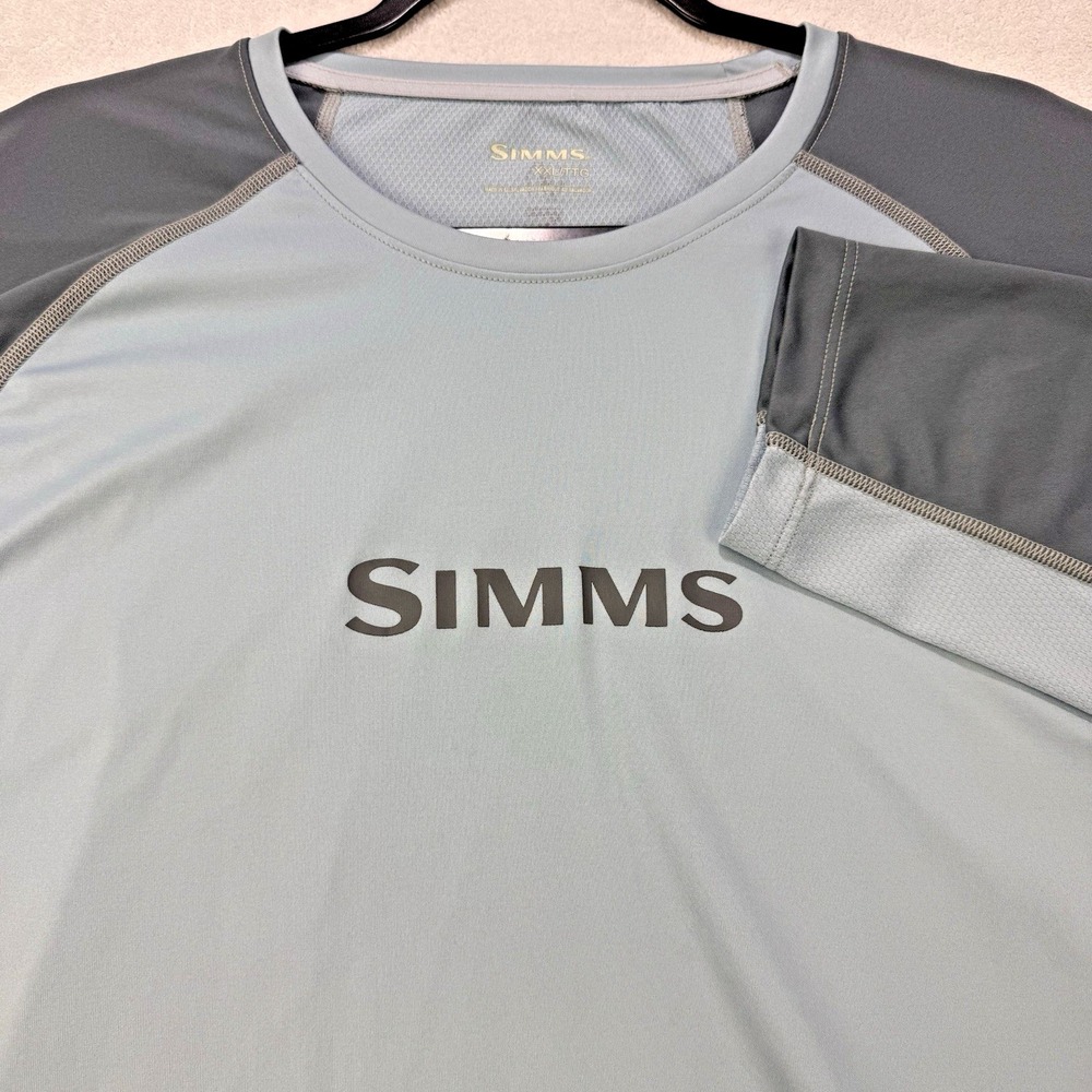 Simms Rash Guard Shirt Men 2XL Light BlueLogo SunGuard L/S‎ Fishing